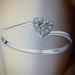 Antian Accesories™ 925 Sterling Silver Zircon Heart Ring Size 7 – New